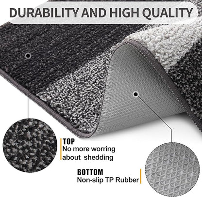 Kitinjoy Indoor Outdoor Door Mat, 71x24 Non-Slip Absorbent Dirt Trapper, Low-Profile Washable Inside Entrance Front Floor Mat, Sturdy Soft Entry Doormats for Entryway, Grey