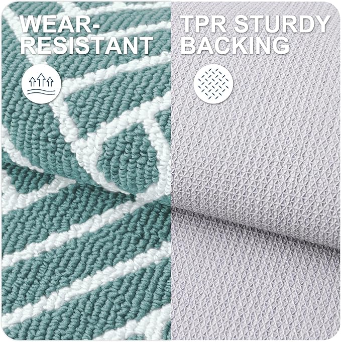 OLANLY Indoor Door Mat, 48x32 Inch, Dirt Resistant and Absorbent, Non-Slip Rubber Backing Floor Mats, Easy Clean Low-Profile Doormat for Entryway, Front Door, and Inside Entrance, Sage Green