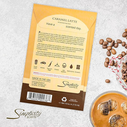 Floral Simplicity Caramel Latte Scented Sachets Pack of 3, Fall & Winter - Long-Lasting Scented Bags, Home Fragrance, Air Freshener & Deodorizer for Closet, Room, Drawer, or Cars, Made in The USA