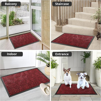 Yimobra Outdoor Mats for Front Door 29.5x17, All-Weather Waterproof Non-Slip Outdoor Door Mat Outside Eentrance, Garage/Patio Entryway Indoor Doormat, Easy Clean, Black Red