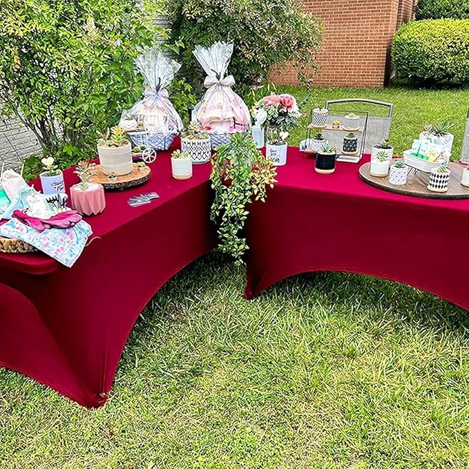 Trlyc 1 Pack 6FT Spandex Table Cloth - 72 x 30 Inch Rectangular Stretch Tablecloth, Wrinkle Resistant Scretch Table Cover for Wedding, Party, Banquet, Picnic, Outdoor Decoration (1Pcs,Burgundy)