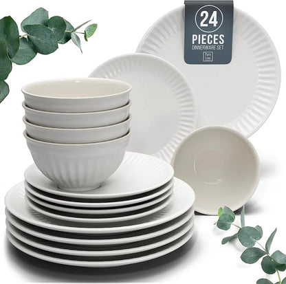 24 Piece Stoneware Dinnerware Set
