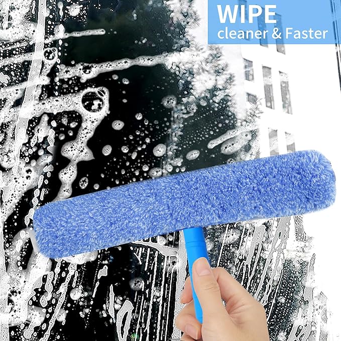Squeegee for Window Cleaning,Window Cleaning Squeegee kit with Bucket&Microfiber Scrubber,Bathroom,Shower Doors,Mirrors,Tiles,and Car Windows Blue