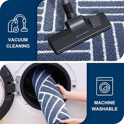 OLANLY Indoor Door Mat, 48x32 Inch, Dirt Resistant and Absorbent, Non-Slip Rubber Backing Floor Mats, Easy Clean Low-Profile Doormat for Entryway, Front Door, and Inside Entrance, Navy