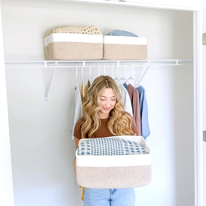 NaturalCozy Storage Baskets 16.8”x13”x7.6” Cotton Rope Woven Baskets for Organizing 3-Pack | Toy Storage Bins | Basket for Shelves, Laundry, Blanket, Clothes, Closet, Kitchen, Bathroom, Gifts