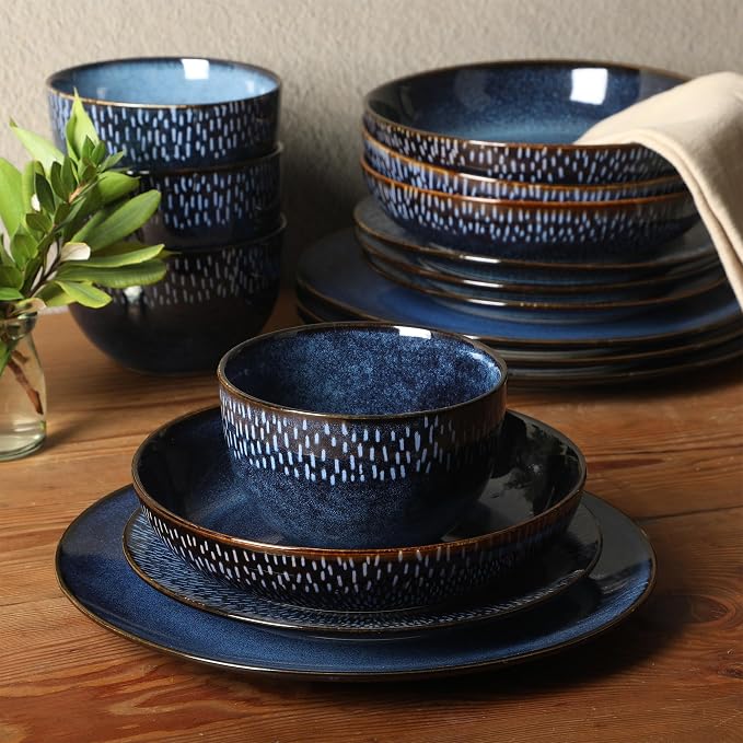 Gibson Elite Matisse 16-Piece Dinnerware Set – Double Bowl Reactive Glaze