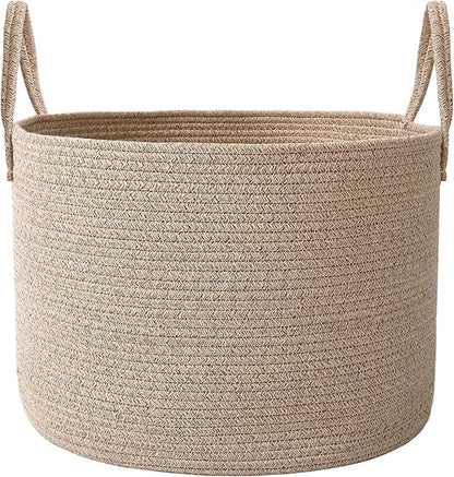 Woven Blanket Basket,115L Large Rope Storage Bin with Handles, Organizer for Blankets Toys Book and Clothes, Laundry Basket for Living Room Bedroom Nursery,Oatmeal