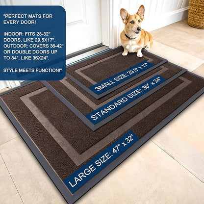 OLANLY Front Door Mat Indoor Outdoor Entrance, Waterproof All-Season, All-Weather Doormat, Sturdy Natural Rubber, Fade Resistant, Low Profile, Easy Clean Patio Porch Entryway Mat, 47x23, Dark Brown