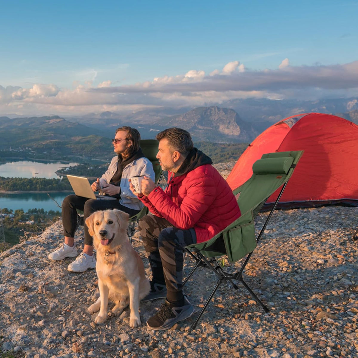 Portable High Back Camping Chair, Support Heavy Duty 440 lbs, Lightweight Folding Chair with Adjustable Pillow for Hiking, Beach, Backpacking