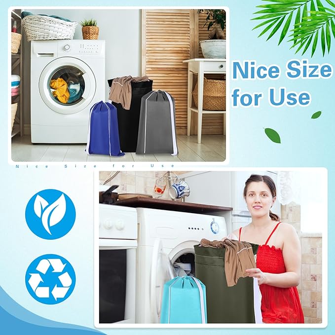 10 Pcs Nylon Extra Large Laundry Bag with Strap Travel Laundry Bags with Drawstring Closure Portable Cloth Bag for College Dorm Apartment Dwellers(Dark Color,Assorted Sizes)