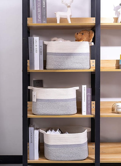 Medium and Large Woven Basket//With Handle, Used for Toys and Fabric Storage Basket used for Storing xl Storage Box, Decorative Storage Box Room 2pack (14L*10W*8.6H White/Gray, 14Lx10Wx8.6H)