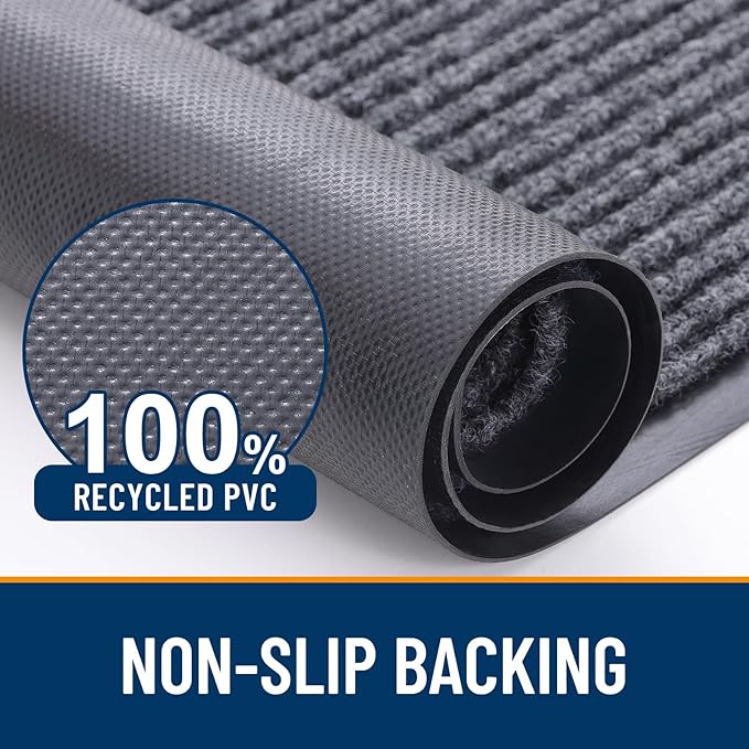 OLANLY Front Door Mat Indoor Outdoor Entrance, Waterproof Heavy Duty Doormat, Fade Resistant, Low Profile, Easy Clean Patio Porch Welcome Floor Mats for Entry, 47x32, Grey