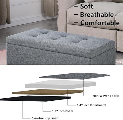 Storage Ottoman Bench with 2.56-inch Thick Seat, 31.5 inch Nesting Ottoman Set of 2, Hinged Flip Top Bench with Storage for Living Room, Bedroom, Grey