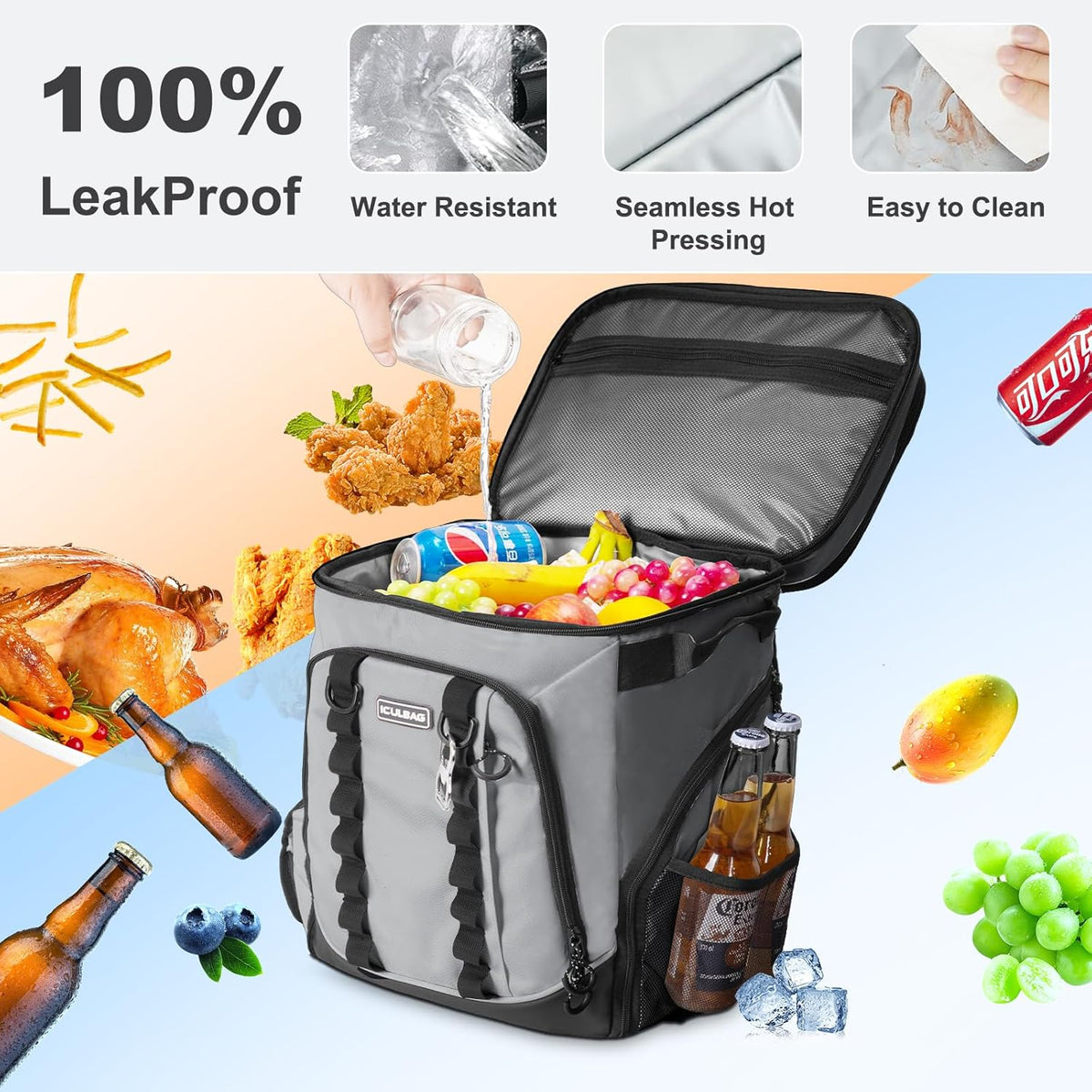 Beach Cooler Backpack for Men 36cans Insulated Backpack Cooler Lunch Bag for Women Camping Hiking Picnic Travel for 18 Hours Cooling 30L