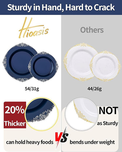 175pcs Blue and Silver Plastic Plates