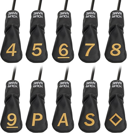 10pcs /Set Black Hybrid Iron Head Covers Protector with Large Gold No.
