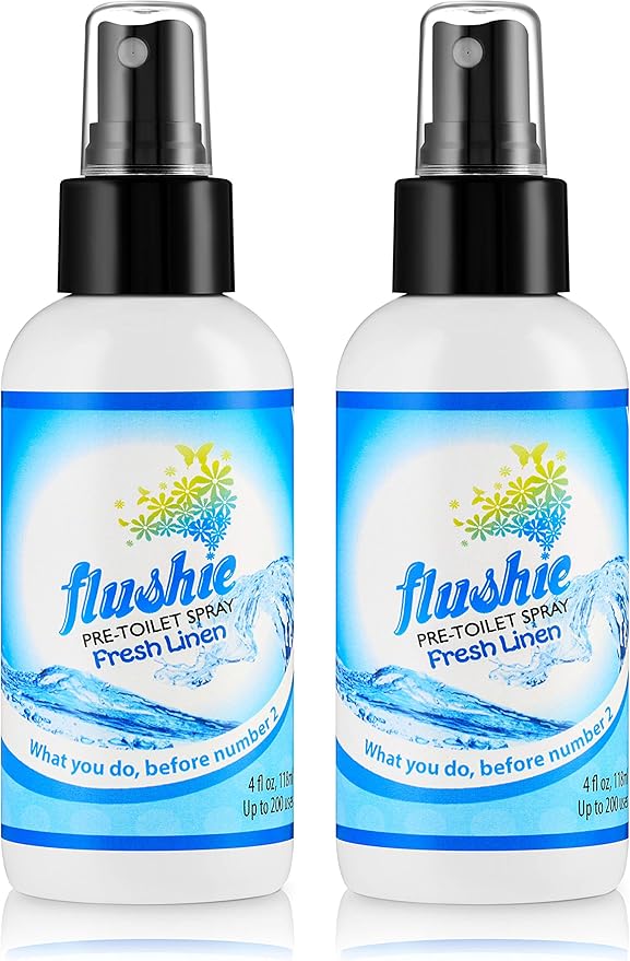 Flushie Pre-Toilet Spray for Poop Travel Size Toiletries Bathroom Spray for Poop Spray for Toilet Deodorizer Traveling Essentials Poop deodorizer Poop Odor eliminator 4oz (Linen, 4 Pack)