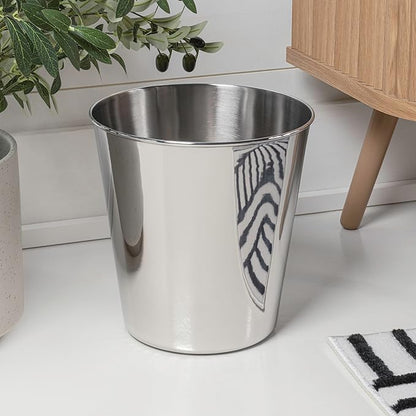 happimess HPM1113D-SET2 Nolan Modern Classic Smooth Steel 2 Gal Waste Bin for Kitchen, Office, Bathroom, Bedroom, Dorm, Polished Steel (Set of 2)