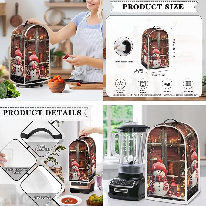 Cute Snowman Print Christmas Appliance Covers Set Washable Kitchen Blender Dust Cover Bread Maker Toaster Cover 4 Slice Kitchen Accessories