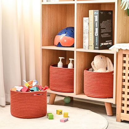 Small Storage Baskets for Organizing, Organizer Bins for Shelves, Small Woven Baskets for Storage, Red Baskets for Gifts, Organization Bins, Baskets for Decor, 9.7"×9.7"×7" (3 Packs) Brick Red