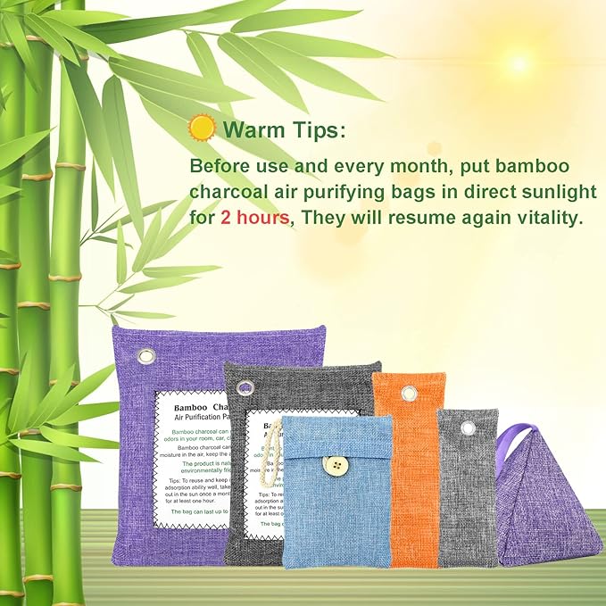 Bamboo Charcoal Bags Odor Absorber 12 Pack×100g Bamboo Charcoal Air Purifying Bags, for Car Air Fresheners, Odor Eliminator for Home，Shoe Deodorizer - Colorful-Activated Charcoal Odor Absorbers