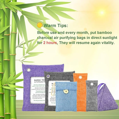 Charcoal Air Purifying Bags 6 Pack×200g Bamboo Charcoal Bags Odor Absorber, for Car Air Fresheners, Odor Eliminator for Home，Shoe Deodorizer - Colorful-Activated Charcoal Odor Absorbers
