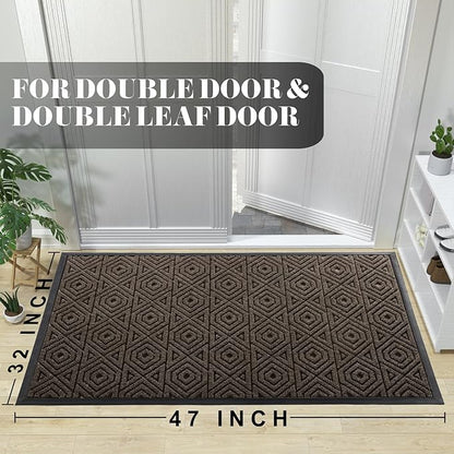 Yimobra Door Mat, Outdoor Indoor Entrance Welcome Mat, Heavy Entry Front Door Mat, Stain & Fade Resistant, Low Profile, Sturdy Rubber, Easy Clean Patio Floor Mat, Waterproof, 47 x 32, Brown