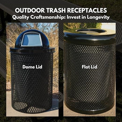 COATEDOUTDOORFURNITURE RDT-TXTSAND Heavy Duty 32 Gallon Round Trash Receptacle, Liner Included, Textured Sandstone with Textured Sandstone Steel Dome Top, Made in America
