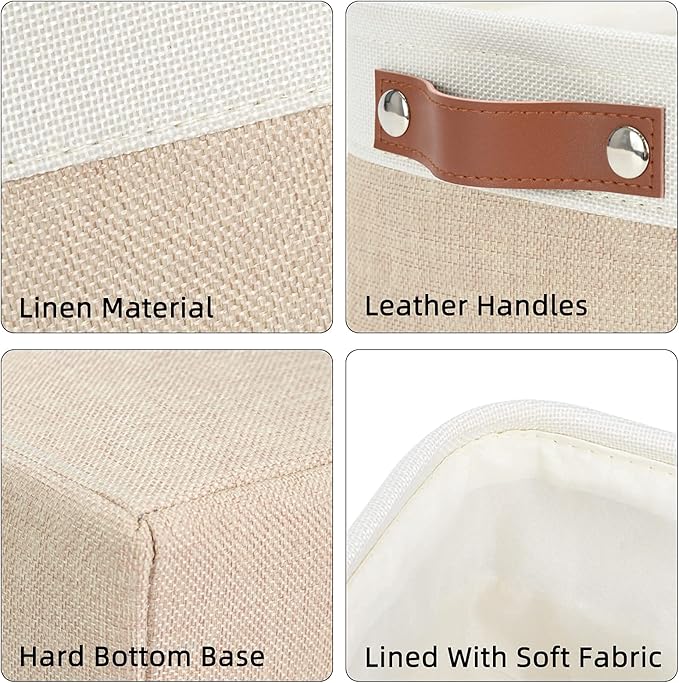 DULLEMELO Small Collapsible Fabric Basket for Organizing, Shelves, Closets, Laundry, Nursery, Decorative Gift Basket (White&Khaki)