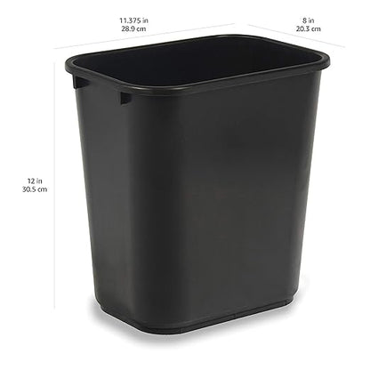 Amazon Basics Small Trash Can, Rectangular Commercial Office Wastebasket, 3 Gallon (Pack Of 6), Black (Previously AmazonCommercial brand)