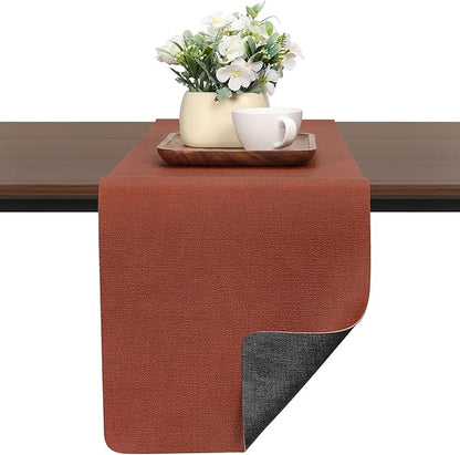 Table Runners 94 Inches Long, Dual-Sided Faux Leather Farmhouse Table Runner Waterproof Heatproof Non-Slip for Living Room Party Home Decor Holiday Decorations(Gray Terracotta, 12 x 94 Inch)