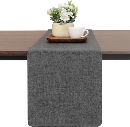 Table Runners 94 Inches Long, Dual-Sided Faux Leather Farmhouse Table Runner Waterproof Heatproof Non-Slip for Living Room Party Home Decor Holiday Decorations(Gray, 12 x 94 Inch)