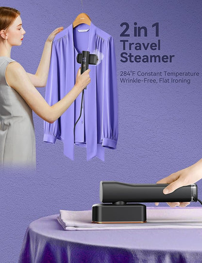 Steamer for Clothes, Sundu Portable 2-in-1 Steamer & Iron, 15s Fast Heat-up, 100ml Water Tank, Ironing Gloves, 20 Min Continuous Steam, Wrinkle Remover for Garment, Travel & Home Use (Gray)