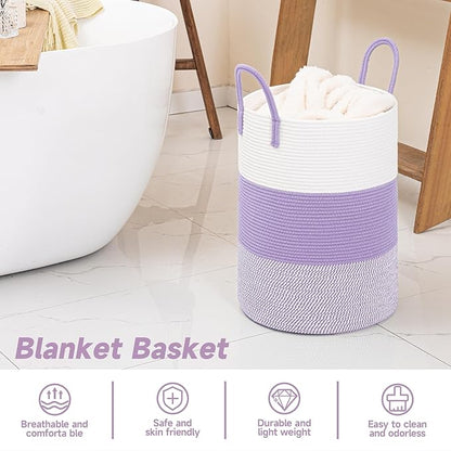 CLHMILY&Z 40L Laundry Basket Round Storage Rope Basket - 13x18 Inches - Lavender Hamper in Bedreoom and Cute Storage Bin for Blankets, Toys, and Nursery Essentials