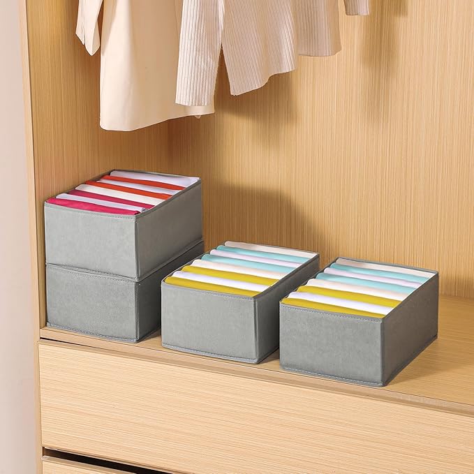 Coorganisers4 Packs T-shirt Drawer Organizers for Clothing,8 Grids Compartment Wardrobe Storage Box, Clothes Organizer for Folded Clothes, T-shirt, Legging-12.59''x9.05''x5.9