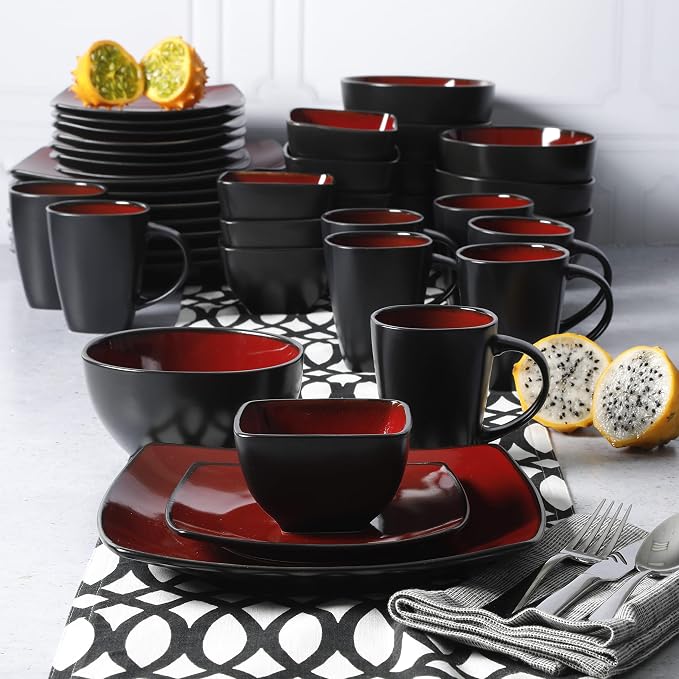 Gibson Elite Soho Lounge Square Reactive Glaze Stoneware Dinnerware Set