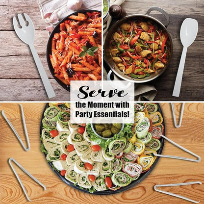 Party Essentials Plastic Party Buffet Serving Utensils Kit, Spoons/Forks/Tongs