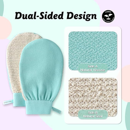 LOTTA Dual-Sided Exfoliating Gloves - Natural Viscose & Sisal for Deep Body Scrub & Massage - Gentle for Sensitive Skin - Replaces Loofah (Green-Soft)