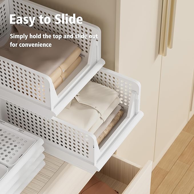 Proarea 5 Pack Stackable Plastic Storage Basket Closet Organizer Bin Foldable Clothes Organizer Storage Drawer Shelf Container for Living Room Bathroom Kitchen Office (5L)