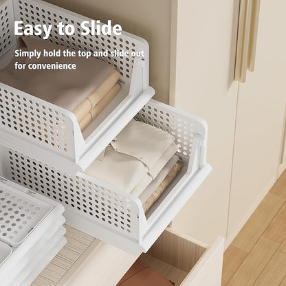 Proarea 5 Pack Stackable Plastic Storage Basket Closet Organizer Bin Foldable Clothes Organizer Storage Drawer Shelf Container for Living Room Bathroom Kitchen Office (5L)