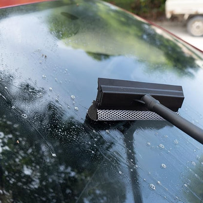 Matthew All Purpose Window Squeegee w/Premium Microfiber Cloth,Car Squeegee Windshield Cleaning Sponge and Rubber Squeegee,2-in-1 Window Cleaner Sponge(10'') and Soft Rubber with Pole 20''(1Pack)