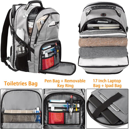 LTINVECK Extra Large 50L Travel Laptop Backpack, Computer bag Backbag with USB Charging Port, TSA Friendly Durable Big RFID Heavy Duty Business Tech Backpack Fits 17 Inch Laptops for Men Women, Grey