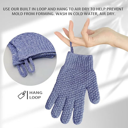 Evridwear Exfoliating Glove for Shower Man and Women, Dual Texture Bath Body Scrub Gloves Dead Skin Cell Remover for Massage (3 Pairs Heavy)