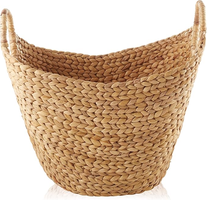 Casafield Large Laundry Boat Basket with Handles - Natural, Woven Water Hyacinth Multipurpose Storage Organizer for Throw Blankets, Bathroom, Bedroom, Living Room
