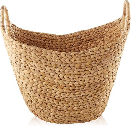 Casafield Large Laundry Boat Basket with Handles - Natural, Woven Water Hyacinth Multipurpose Storage Organizer for Throw Blankets, Bathroom, Bedroom, Living Room