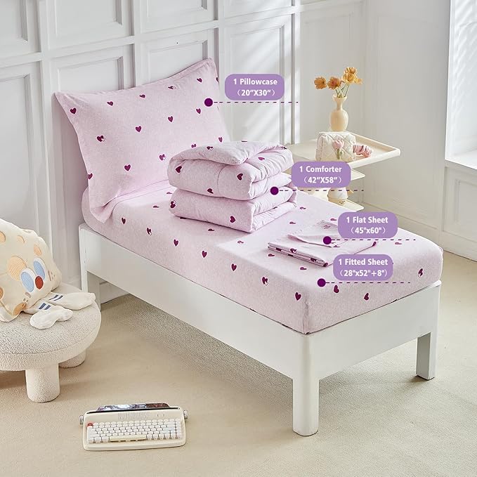 DuShow 4 Pieces Toddler Bedding Set,Purple Star Toddler Girl Comforter Set,Super Soft Reversible Toddler Sheet Set,Lightweight Crib Bed Set -Purple
