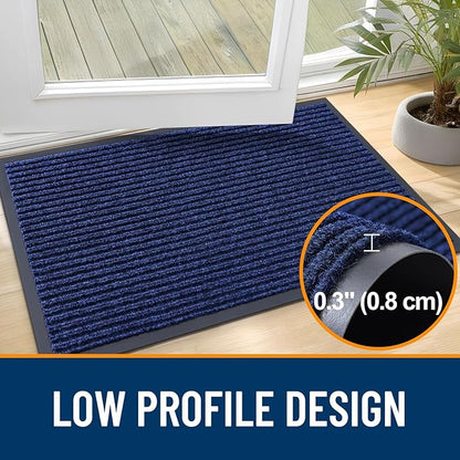 OLANLY Front Door Mat Indoor Outdoor Entrance, Waterproof Heavy Duty Doormat, Fade Resistant, Low Profile, Easy Clean Patio Porch Welcome Floor Mats for Entry, 59x35, Blue