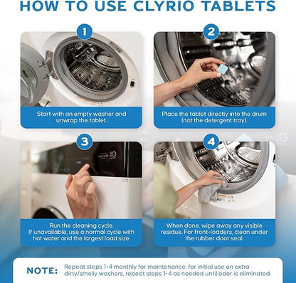 Clyrio Washing Machine Cleaner, 1-Year Supply of Washing Machine Cleaning Tablets, Great for Freshening Top and Front Loaders, 24 Concentrated Tablets