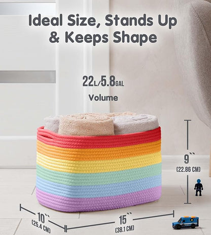 CHAT BLANC Rainbow Cotton Rope Baskets for Organizing | Storage Baskets for Shelves | Rainbow Rope Basket for Storage, Small Laundry Baskets, Woven Baskets for Storage, Dog Toy Bin, Baby Basket, 3Pack