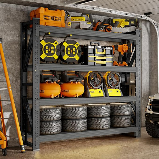 60" W Storage Shelves Heavy Duty, 4 Tier Metal Garage Shelving Units, 5000LBS Heavy Duty Adjustable Shelf, Garage Storage Rack, Industrial Shelving for Shop, Warehouse,60" W x 24" D x 79" H